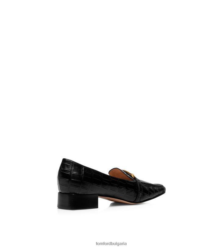 Жени обувки щамповани мокасини от крокодилска кожа черен TOM FORD B880D1359