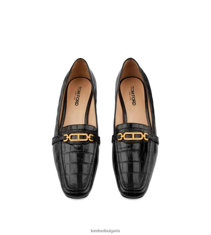 Жени обувки щамповани мокасини от крокодилска кожа черен TOM FORD B880D1359