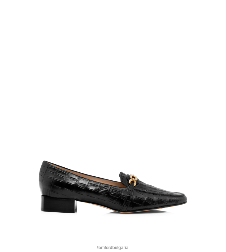 Жени обувки щамповани мокасини от крокодилска кожа черен TOM FORD B880D1359