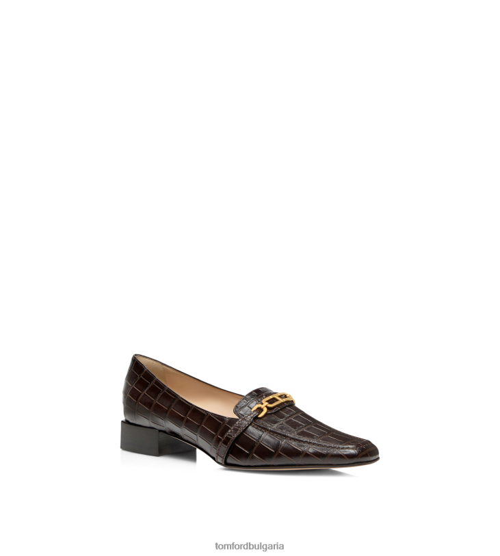 Жени обувки щамповани мокасини от крокодилска кожа еспресо TOM FORD B880D1360