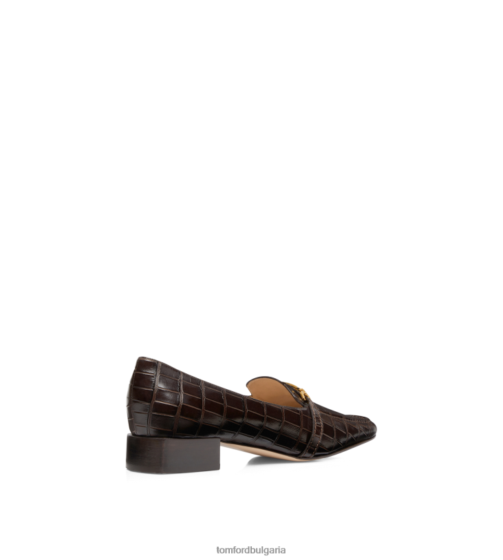 Жени обувки щамповани мокасини от крокодилска кожа еспресо TOM FORD B880D1360