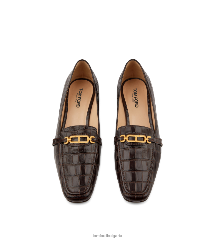 Жени обувки щамповани мокасини от крокодилска кожа еспресо TOM FORD B880D1360