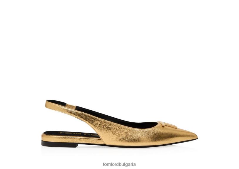 Жени обувки ламинирана напа кожа tf slingback балерина плоска злато TOM FORD B880D1358