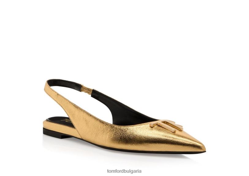 Жени обувки ламинирана напа кожа tf slingback балерина плоска злато TOM FORD B880D1358