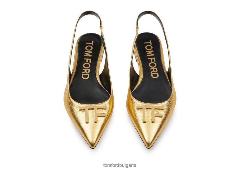 Жени обувки ламинирана напа кожа tf slingback балерина плоска злато TOM FORD B880D1358