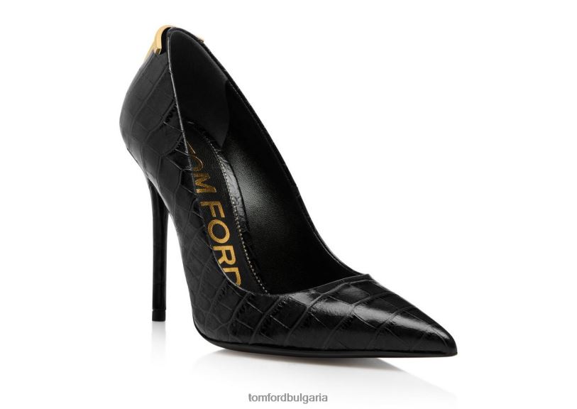 Жени обувки лъскава щампована крокодилска кожа с емблематична t помпа черен TOM FORD B880D1336