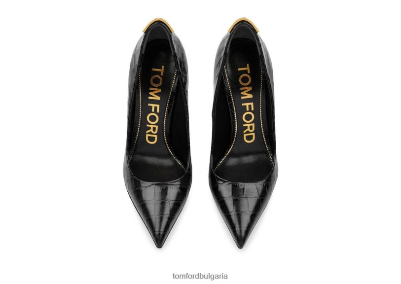 Жени обувки лъскава щампована крокодилска кожа с емблематична t помпа черен TOM FORD B880D1336