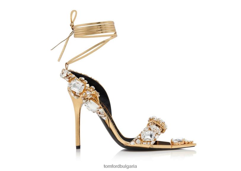 Жени обувки огледална кожа и кристални камъни остър сандал с бижута злато+кристал TOM FORD B880D1303