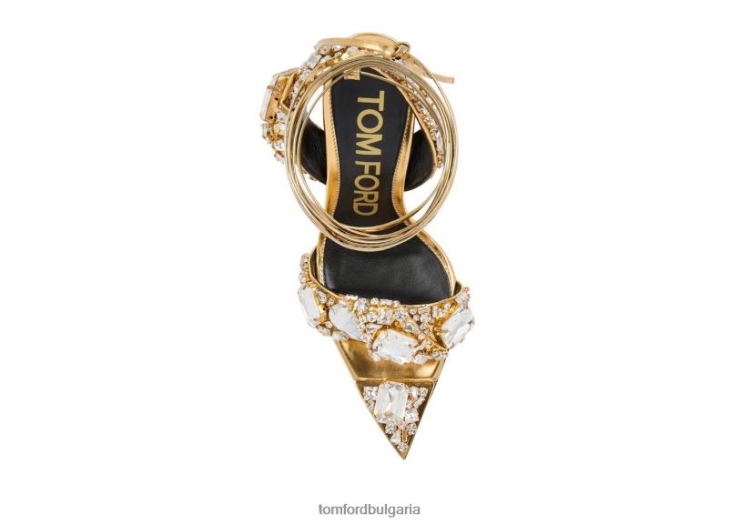 Жени обувки огледална кожа и кристални камъни остър сандал с бижута злато+кристал TOM FORD B880D1303