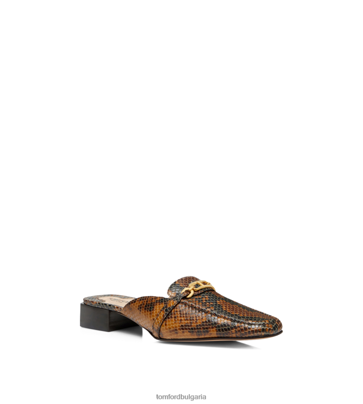 Жени обувки чехъл Уитни от щампована кожа на питон карамел TOM FORD B880D1311