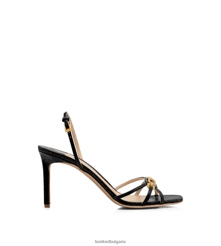 Жени обувки щампован сандал Уитни от кожа на гущер черен TOM FORD B880D1312