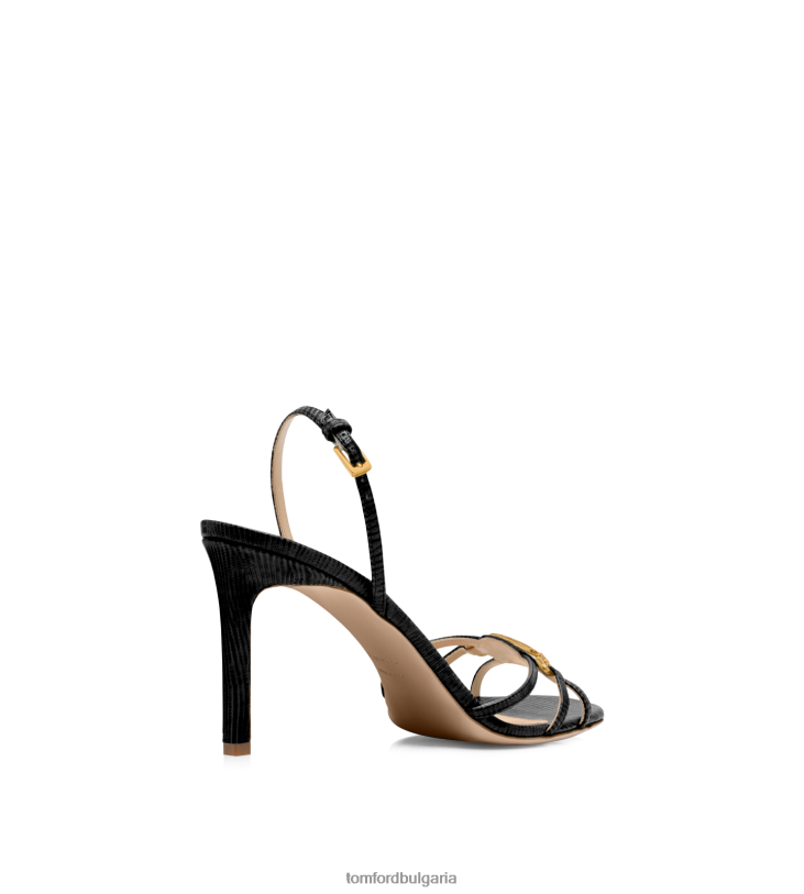 Жени обувки щампован сандал Уитни от кожа на гущер черен TOM FORD B880D1312
