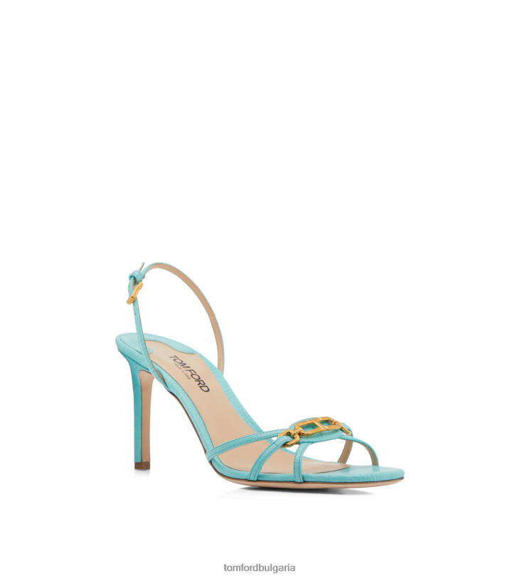 Жени обувки щампован сандал Уитни от кожа на гущер аква небе TOM FORD B880D1313