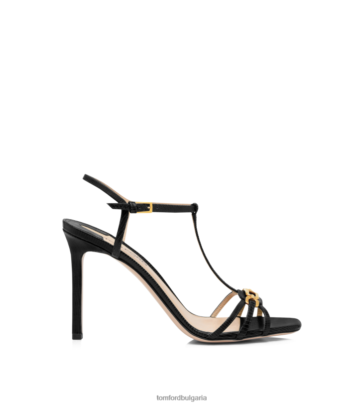 Жени обувки щампован сандал Уитни от кожа на гущер черен TOM FORD B880D1314