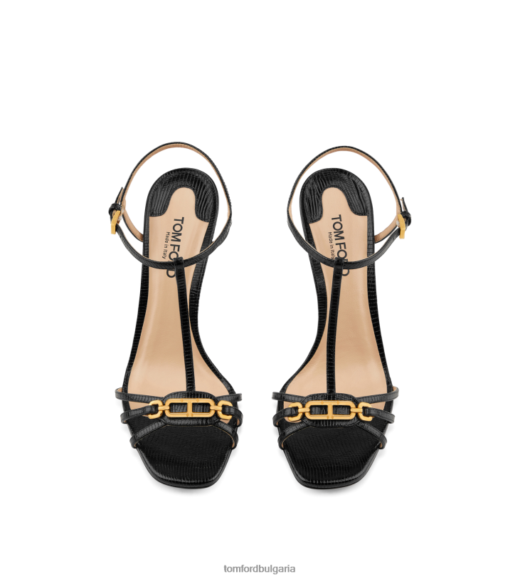 Жени обувки щампован сандал Уитни от кожа на гущер черен TOM FORD B880D1314