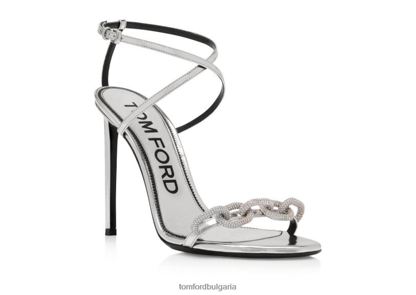 Жени обувки сандал с огледална кожена верига сребро TOM FORD B880D1316