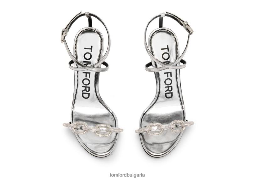 Жени обувки сандал с огледална кожена верига сребро TOM FORD B880D1316