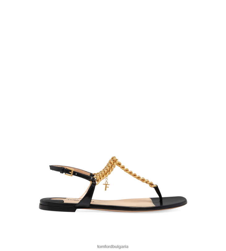 Жени обувки лъскава кожена зенитна прашка сандал черен TOM FORD B880D1317