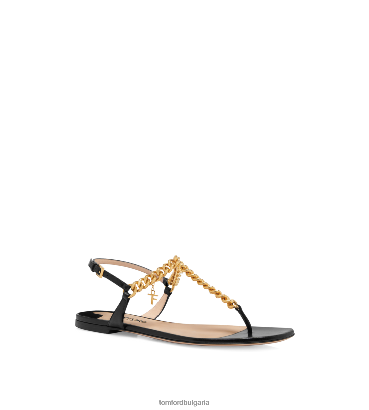 Жени обувки лъскава кожена зенитна прашка сандал черен TOM FORD B880D1317