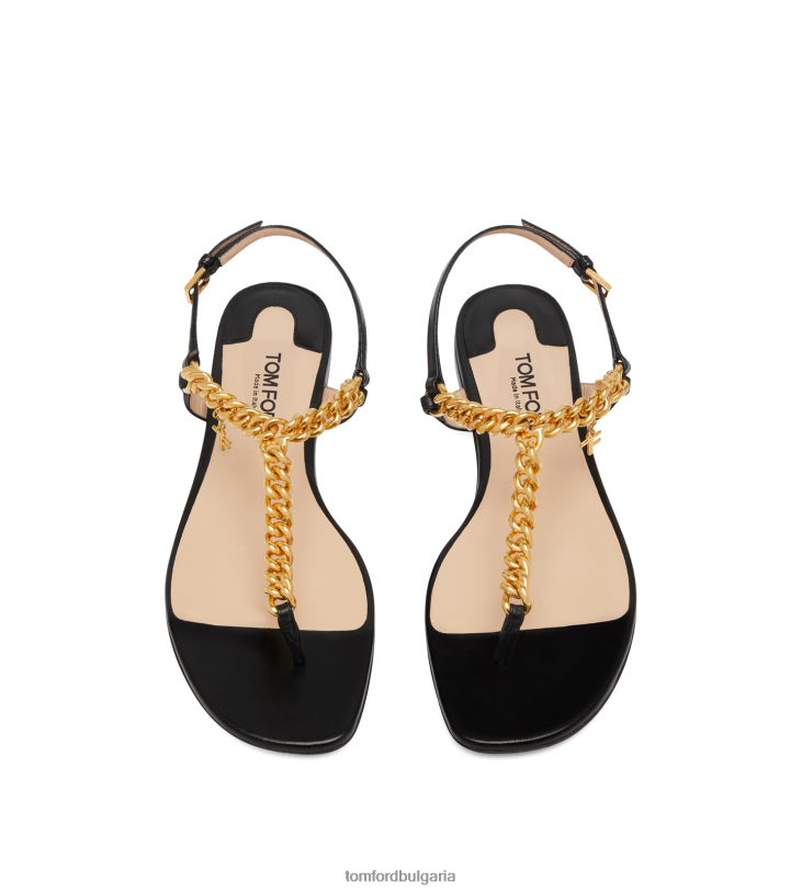 Жени обувки лъскава кожена зенитна прашка сандал черен TOM FORD B880D1317