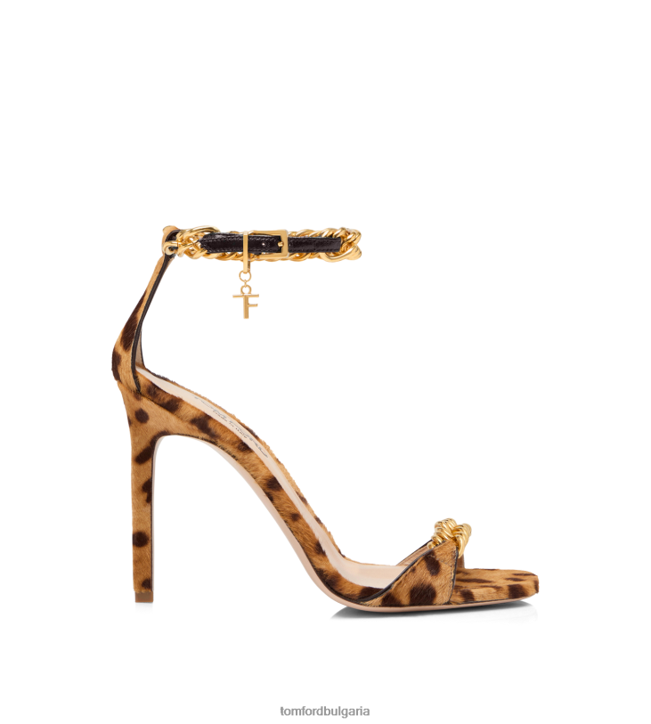 Жени обувки телешка коса с леопардов принт и кожен зенит сандал кафяво бежово TOM FORD B880D1326