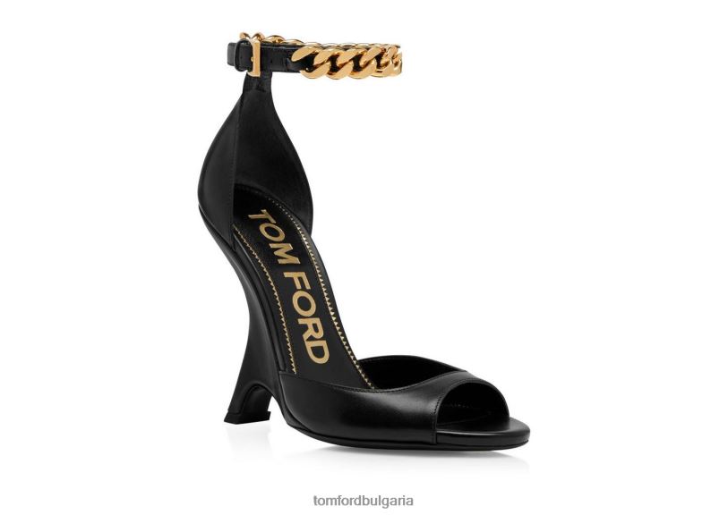 Жени обувки кожен сандал с верижка черен TOM FORD B880D1328