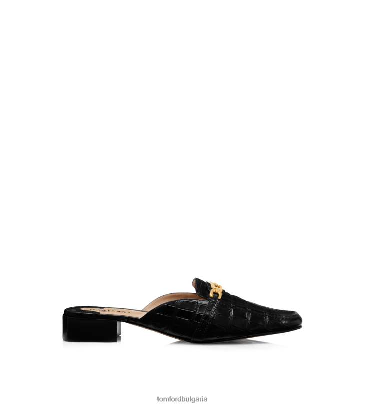 Жени обувки чехъл Уитни от щампована крокодилска кожа черен TOM FORD B880D1330