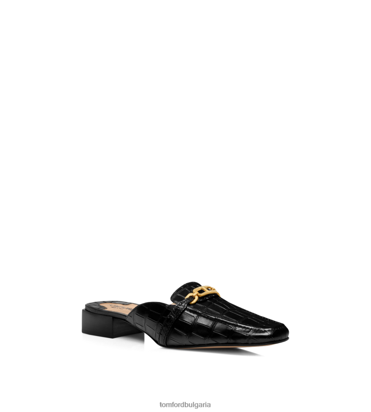 Жени обувки чехъл Уитни от щампована крокодилска кожа черен TOM FORD B880D1330