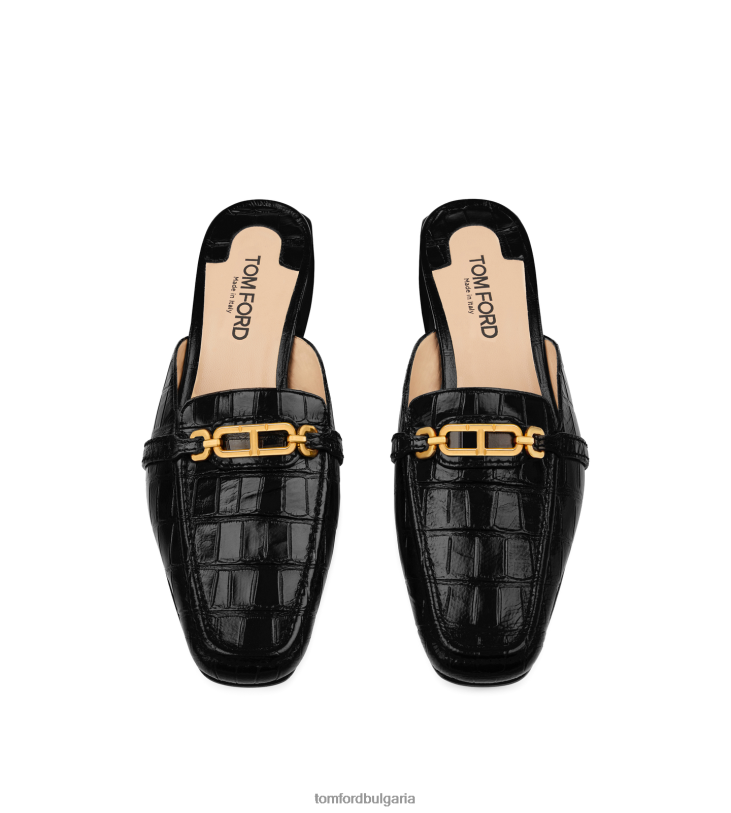 Жени обувки чехъл Уитни от щампована крокодилска кожа черен TOM FORD B880D1330