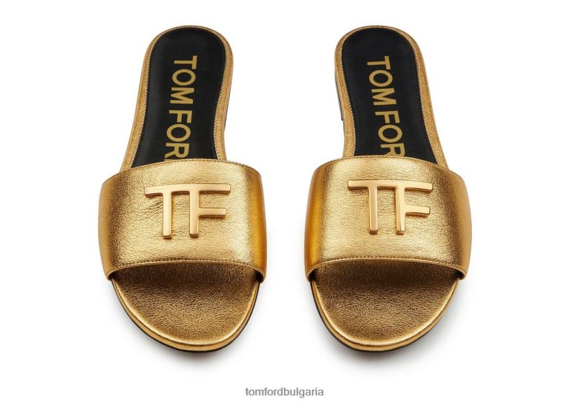 Жени обувки tf пързалка от кожа напа злато TOM FORD B880D1300