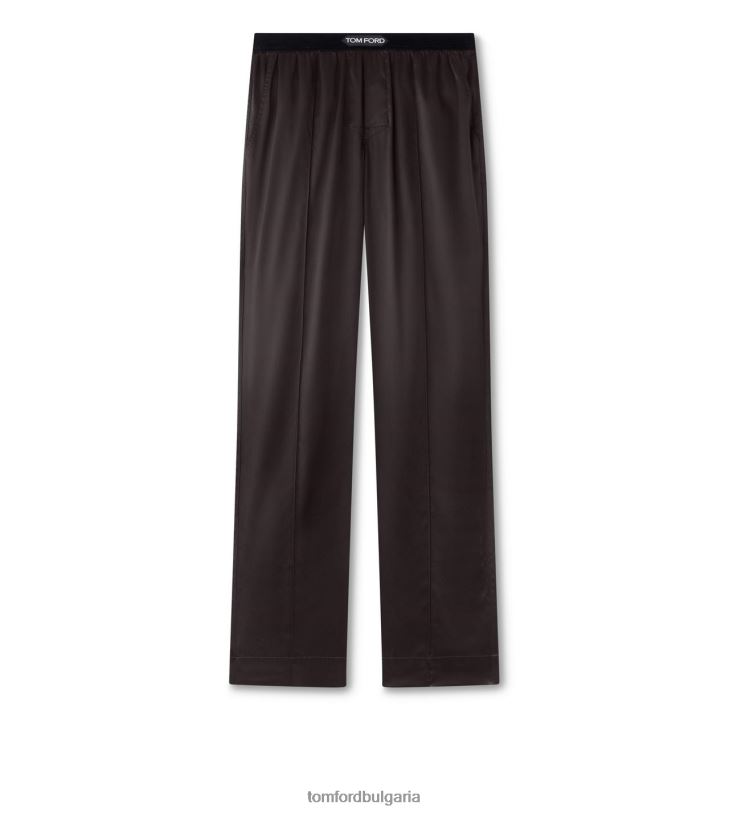 мъже облекло копринени пижамни панталони тъмно кафяво TOM FORD B880D568