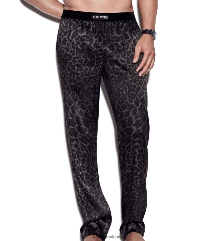 мъже облекло отразени леопардови копринени пижамни панталони мастило TOM FORD B880D572