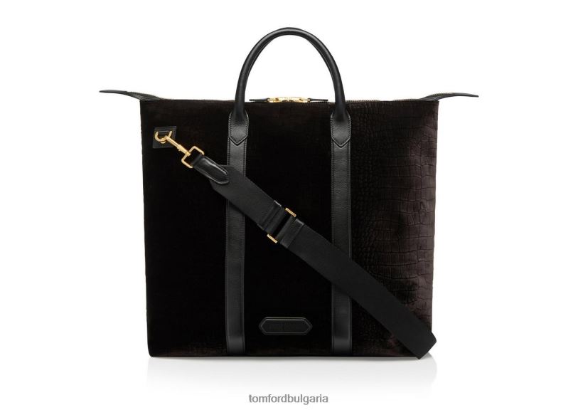 мъже аксесоар Щампована чанта от крокодилно кадифе север юг тъмен шоколад TOM FORD B880D1036