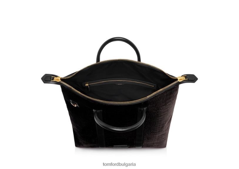 мъже аксесоар Щампована чанта от крокодилно кадифе север юг тъмен шоколад TOM FORD B880D1036