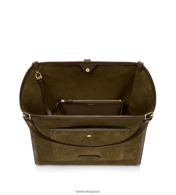 мъже аксесоар велурена гигантска чантичка зелено TOM FORD B880D1043