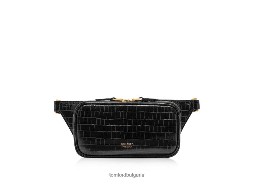 мъже аксесоар малка чанта за колан с лъскав щампован крокодил черен TOM FORD B880D1006