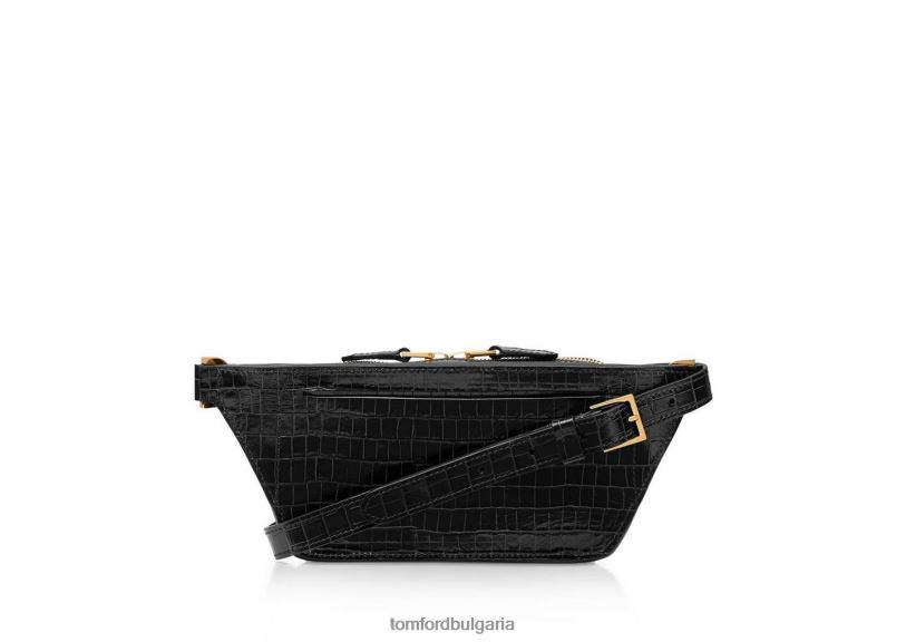 мъже аксесоар малка чанта за колан с лъскав щампован крокодил черен TOM FORD B880D1006