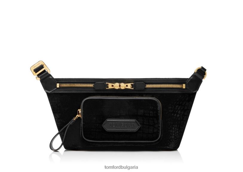 мъже аксесоар тънка чанта за колан от крокодилно кадифе черен TOM FORD B880D1008