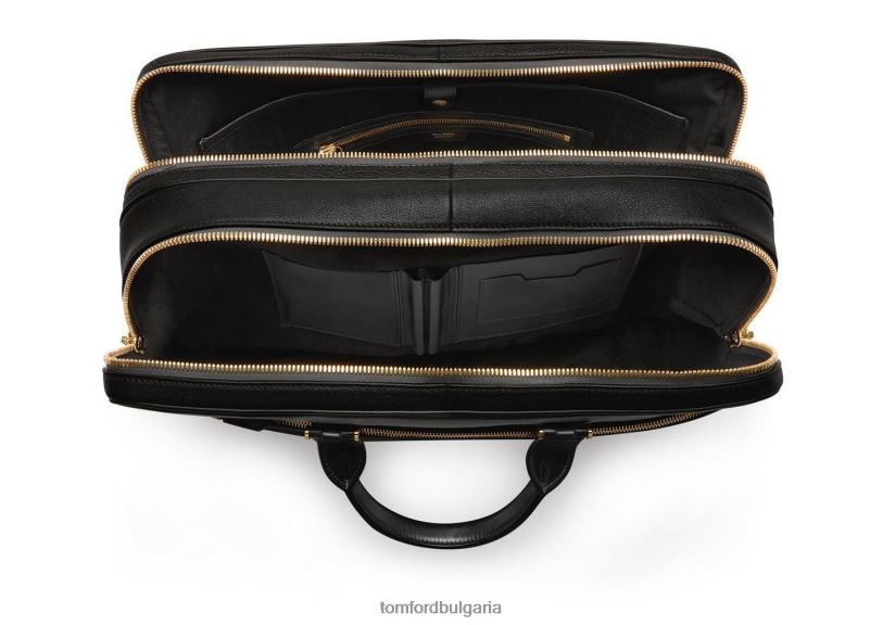 мъже аксесоар куфарче с двоен цип от зърнеста кожа черен TOM FORD B880D1013