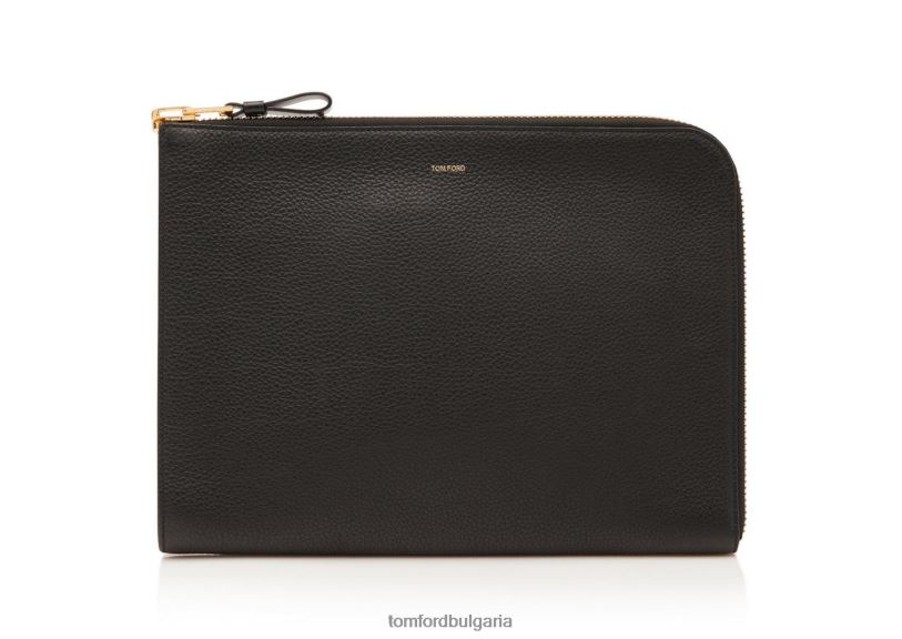 мъже аксесоар портфолио с цип от мека зърнеста кожа черен TOM FORD B880D1014