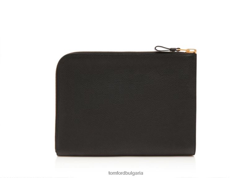мъже аксесоар портфолио с цип от мека зърнеста кожа черен TOM FORD B880D1014