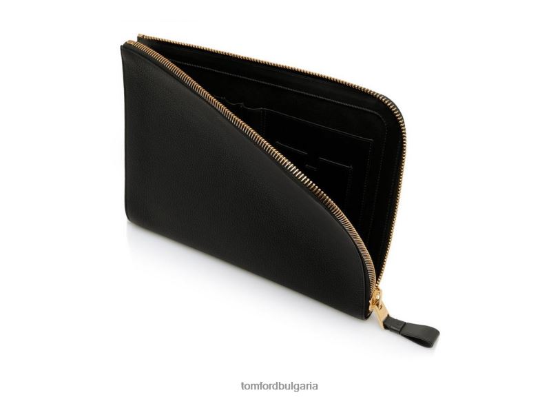 мъже аксесоар портфолио с цип от мека зърнеста кожа черен TOM FORD B880D1014