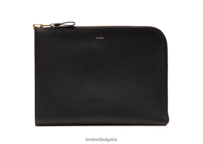мъже аксесоар портфолио с цип от зърнеста кожа черен TOM FORD B880D1016