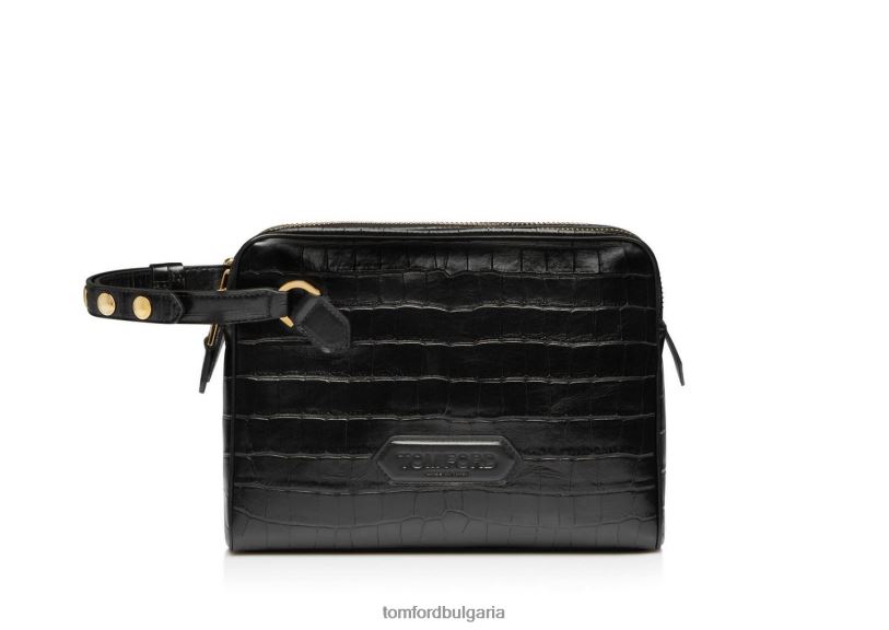 мъже аксесоар щампован клъч от крокодилова кожа черен TOM FORD B880D1019