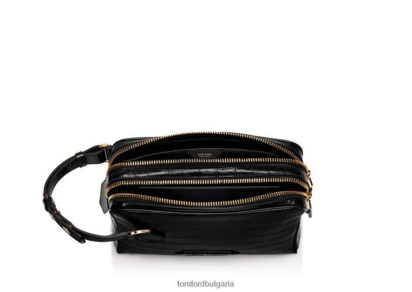 мъже аксесоар щампован клъч от крокодилова кожа черен TOM FORD B880D1019