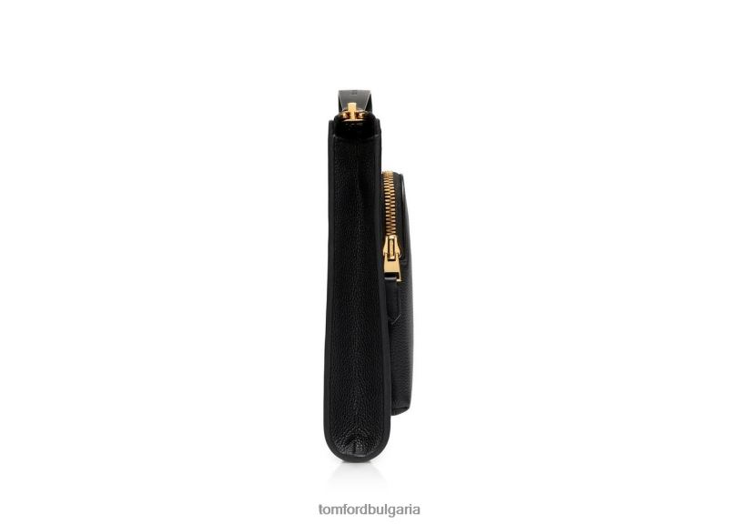 мъже аксесоар портфолио с двоен цип от зърнеста кожа черен TOM FORD B880D1021