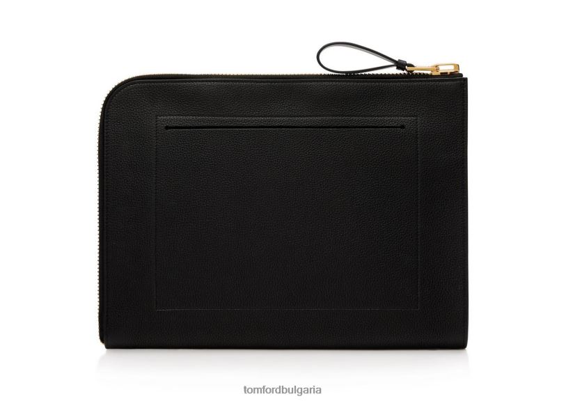 мъже аксесоар портфолио с двоен цип от зърнеста кожа черен TOM FORD B880D1021