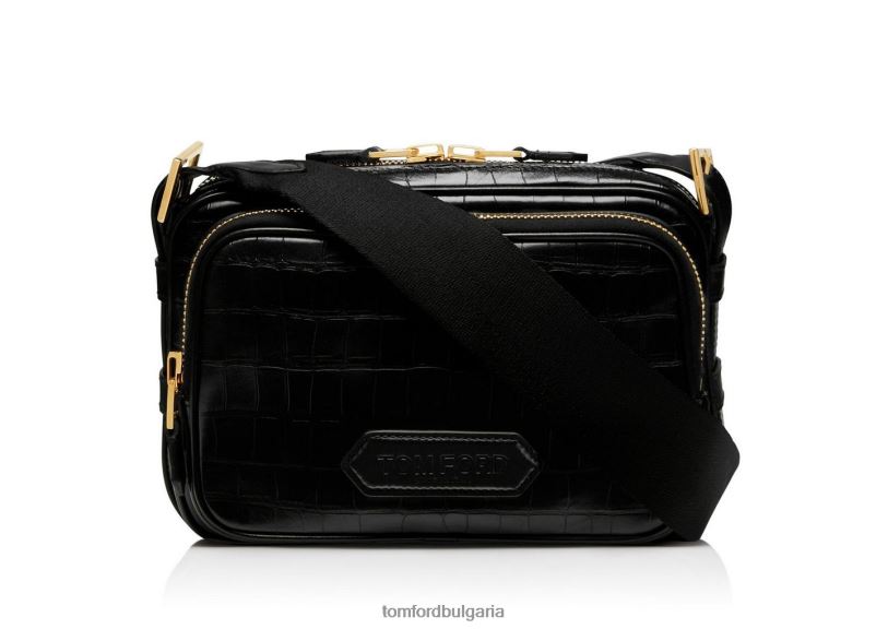 мъже аксесоар щампована крокодилна кожа среден двоен пратеник черен TOM FORD B880D1023