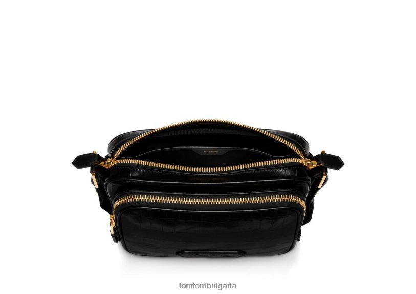 мъже аксесоар щампована крокодилна кожа среден двоен пратеник черен TOM FORD B880D1023