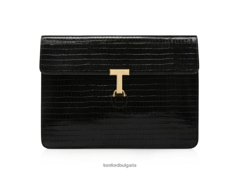 мъже аксесоар портфолио с лъскави щампи с крокодили черен TOM FORD B880D1026